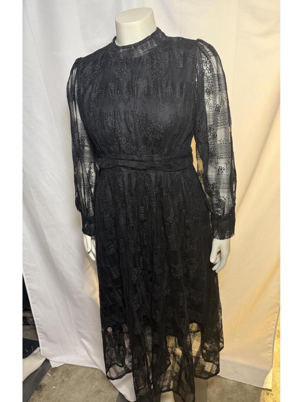 DAZY Lace Midi Dress Sheer Puff Sleeve Gothic Cottagecore XL